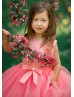 Bright Pink Satin Tulle High Low Flower Girl Dress